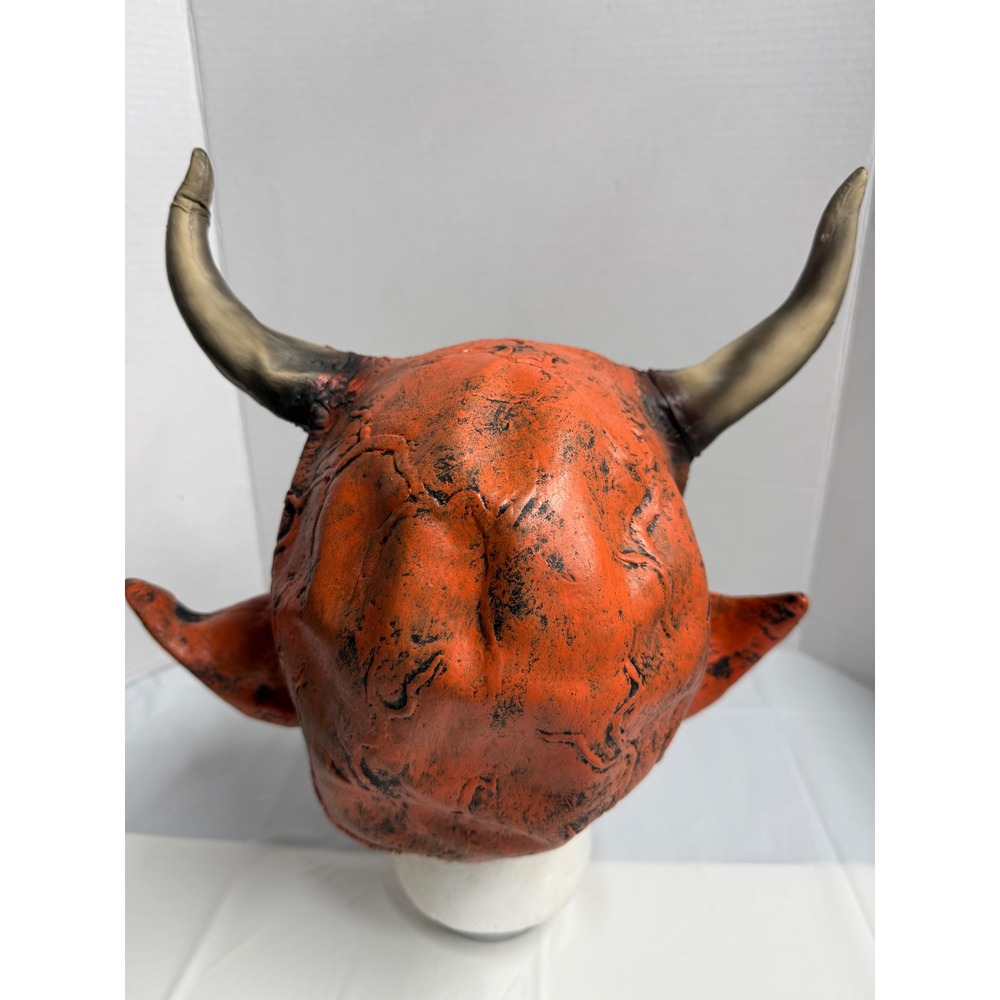 VTG 90s Devil Demon Mask Horror Halloween Orange One Size Horns - Picture 3 of 5